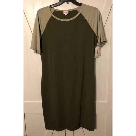 Lula Roe Dress Womens Size XL Raglan Julia Round Neck 3/4 Sleeve Gray Green NEW - Picture 1 of 5